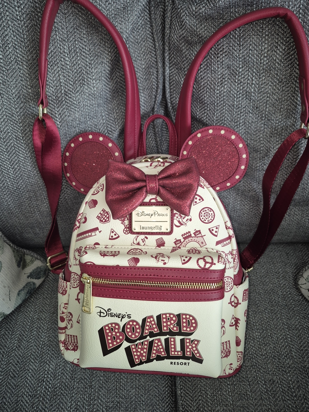 Disney Loungefly BoardWalk Resort Kids Mini Backpack - Burgundy and Cream